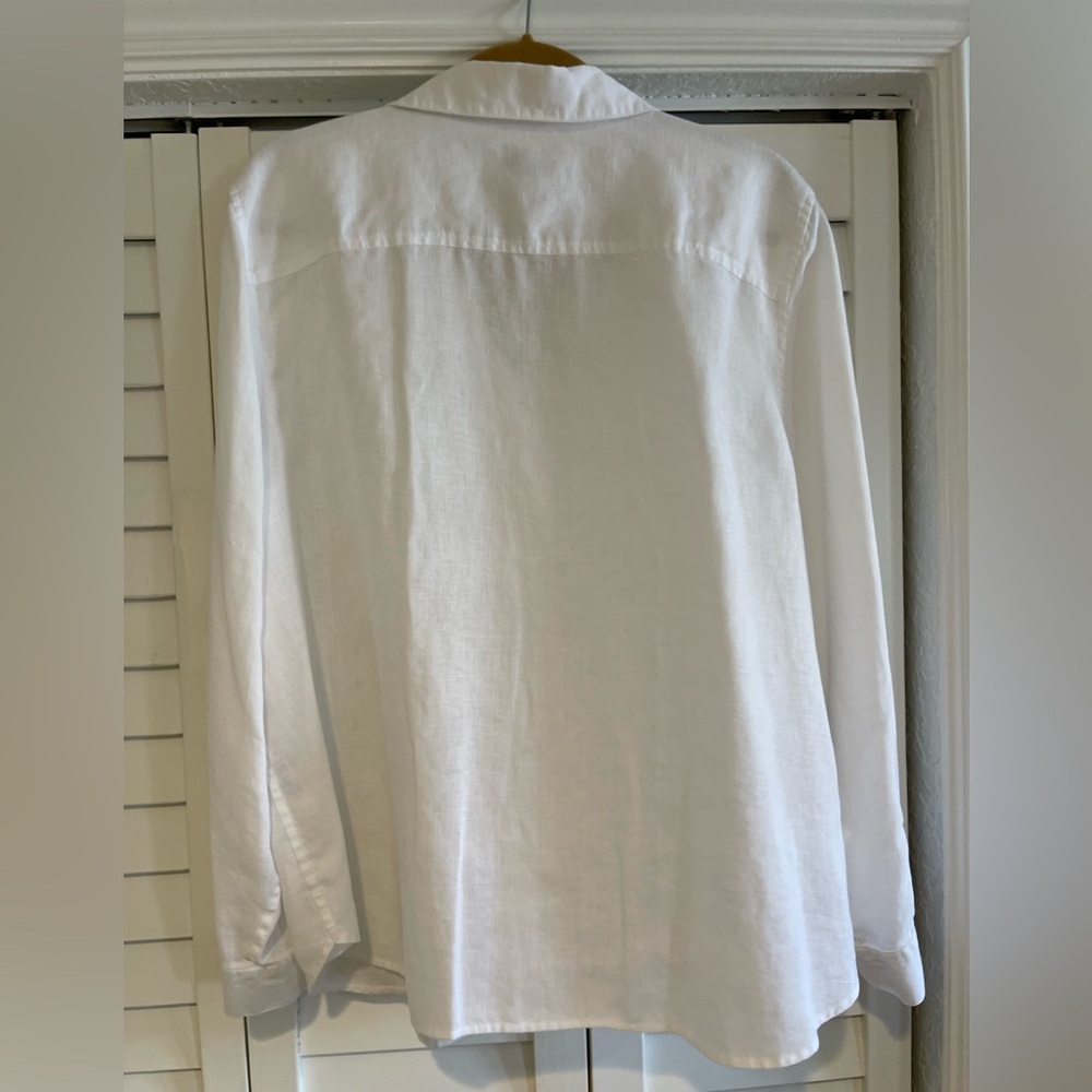 Chico's White No-Iron Linen Button Shirt with roll up sleeves Chicos Size 4 - Picture 4 of 5